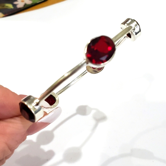 Child's Handmade Garnet Gemstone 925 Bangle Bracelet